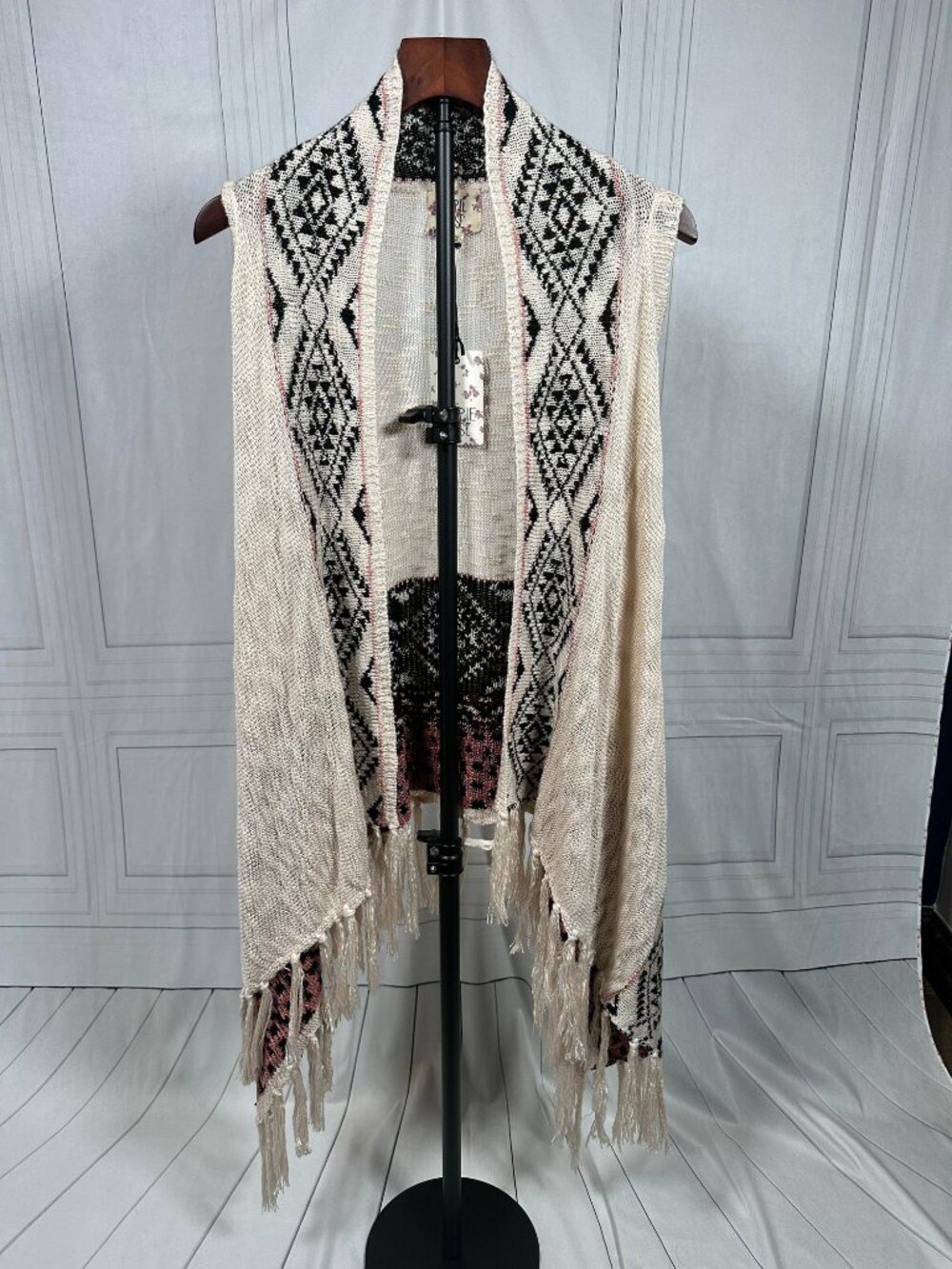 Hippie Rose Large Sleeveless Vest Cotton Acrylic Fringe Hem